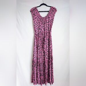 Karen Kane Midi Sundress 90s Inspired Pink Floral Spring Tie Waist